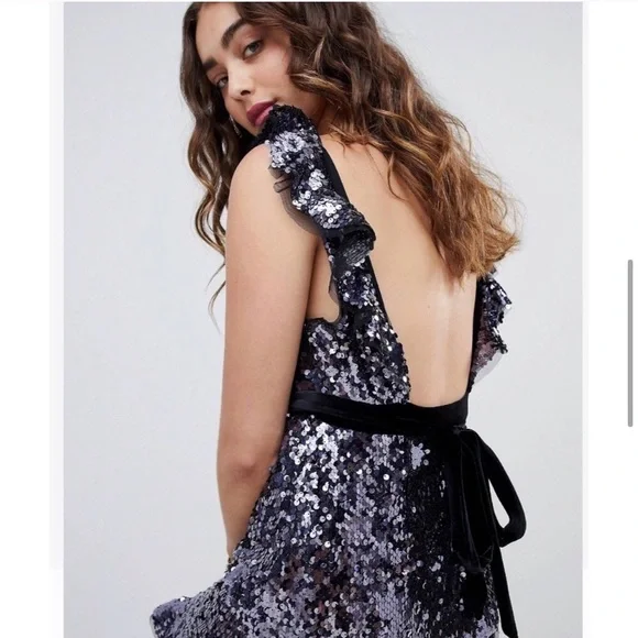 FREE PEOPLE BLUE SEQUIN DRESS SIZE 0 - Picture 9 of 10